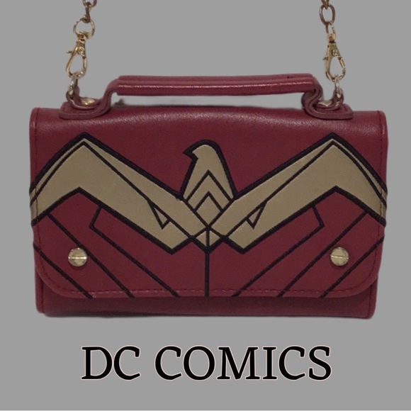 DCComics Handbags - DC Comics Wonder Woman Crossbody/Handbag, Bonded Leather, Maroon & Gold